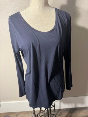 LOFT Navy Scoop Neck Long-Sleeve Top